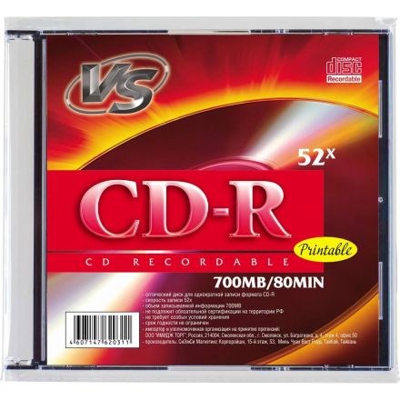 Носители информации CD-R 80 52x, VS, SL/5шт/уп Ink Print