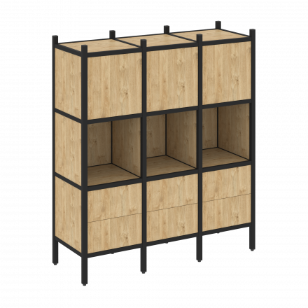 Loft Прямой стеллаж наборный VR.L-08 Тиквуд светлый/Чёрный металл 1278*446*1458 Loft Прямой стеллаж наборный VR.L-08 Тиквуд светлый/Чёрный металл 1278*446*1458