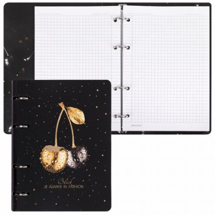 Тетрадь на кольцах А5 160х212 мм, 120 листов, картон, фольга, клетка, BRAUBERG, "Black&Gold", 404735 Тетрадь на кольцах А5 160х212 мм, 120 листов, картон, фольга, клетка, BRAUBERG, "Black&Gold", 404735