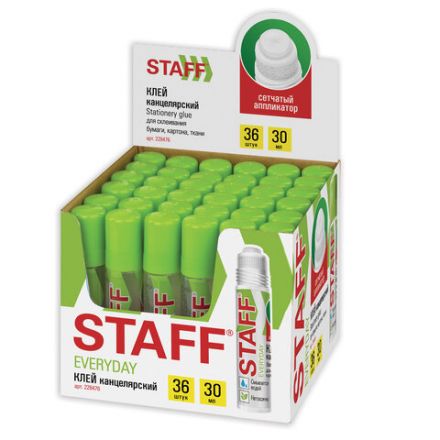 Клей канцелярский STAFF EVERYDAY 30 мл, сетчатый аппликатор, 228476 Клей канцелярский STAFF EVERYDAY 30 мл, сетчатый аппликатор, 228476