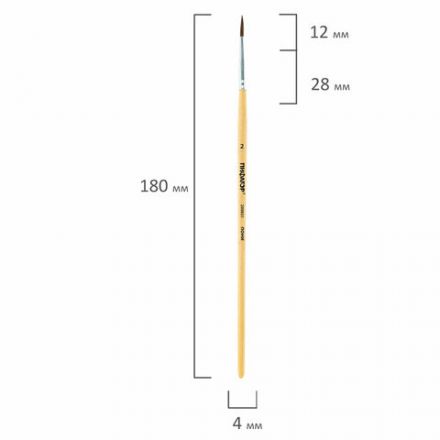 Кисть ПИФАГОР, ПОНИ, круглая, № 2, деревянная лакированная ручка, с колпачком, 200831 Кисть ПИФАГОР, ПОНИ, круглая, № 2, деревянная лакированная ручка, с колпачком, 200831