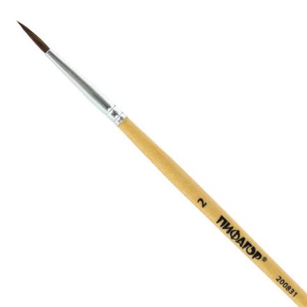 Кисть ПИФАГОР, ПОНИ, круглая, № 2, деревянная лакированная ручка, с колпачком, 200831 Кисть ПИФАГОР, ПОНИ, круглая, № 2, деревянная лакированная ручка, с колпачком, 200831