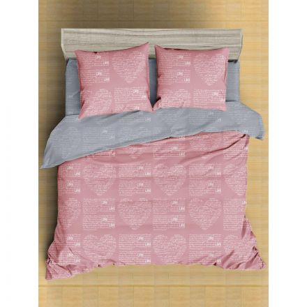 Постельное белье 1,5сп микрофибра Heart (нав. 70х70 2 шт), серый/розовый