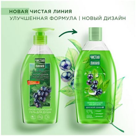 Гель для душа 750 мл, ЧИСТАЯ ЛИНИЯ "Смородина и ледниковая вода", на натуральной основе Гель для душа 750 мл, ЧИСТАЯ ЛИНИЯ "Смородина и ледниковая вода", на натуральной основе