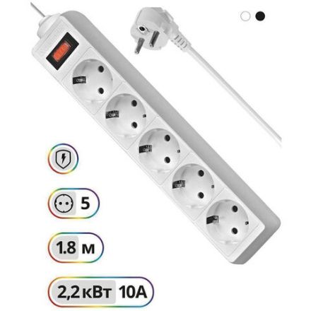 Сетевой фильтр DEFENDER ES, 5 розеток, 1,8 м, белый, 99481 Сетевой фильтр DEFENDER ES, 5 розеток, 1,8 м, белый, 99481