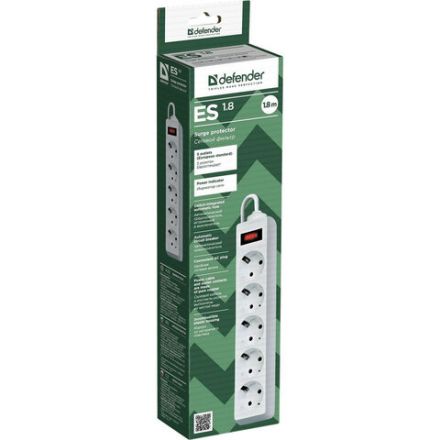 Сетевой фильтр DEFENDER ES, 5 розеток, 1,8 м, белый, 99481 Сетевой фильтр DEFENDER ES, 5 розеток, 1,8 м, белый, 99481