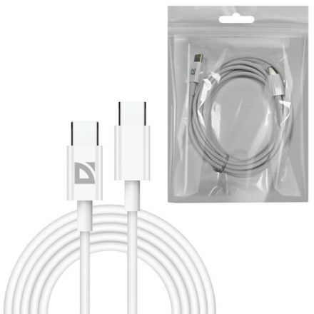 Кабель USB Type-C-Type-C, 30 Вт, белый, 2 м, DEFENDER F182, 87537