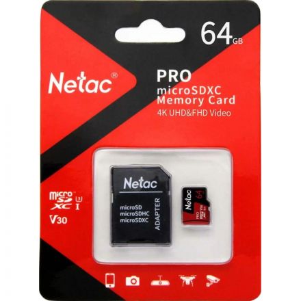 Карта памяти Netac MicroSD card P500 Extreme Pro 64GB, retail version w/SD Карта памяти Netac MicroSD card P500 Extreme Pro 64GB, retail version w/SD
