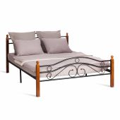 Кровать AT-803, дерево гевея/металл, 160*200 см (Queen bed), красный дуб/черный