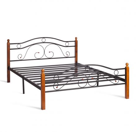 Кровать AT-803, дерево гевея/металл, 160*200 см (Queen bed), красный дуб/черный