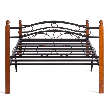 Кровать AT-803, дерево гевея/металл, 160*200 см (Queen bed), красный дуб/черный