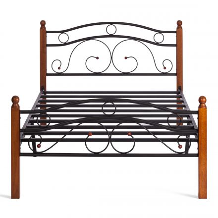 Кровать AT-803, дерево гевея/металл, 160*200 см (Queen bed), красный дуб/черный