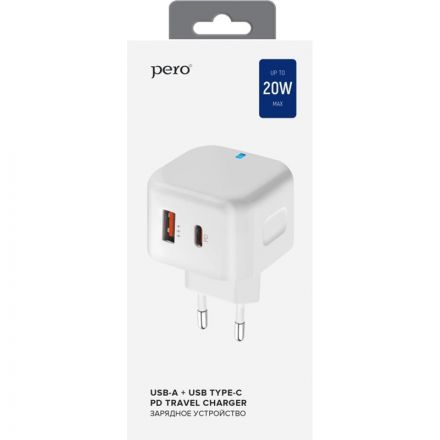 Зарядное устройство сетевое PERO TC10 USB-C 20W + USB-A Fast Charge белый Зарядное устройство сетевое PERO TC10 USB-C 20W + USB-A Fast Charge белый