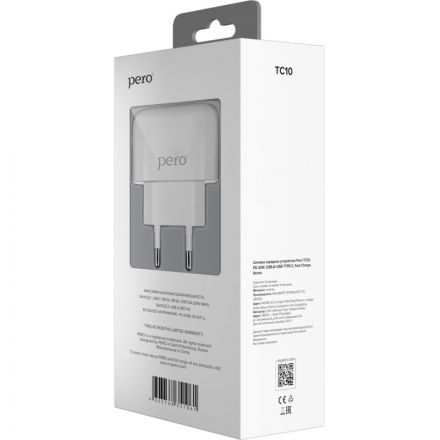 Зарядное устройство сетевое PERO TC10 USB-C 20W + USB-A Fast Charge белый Зарядное устройство сетевое PERO TC10 USB-C 20W + USB-A Fast Charge белый