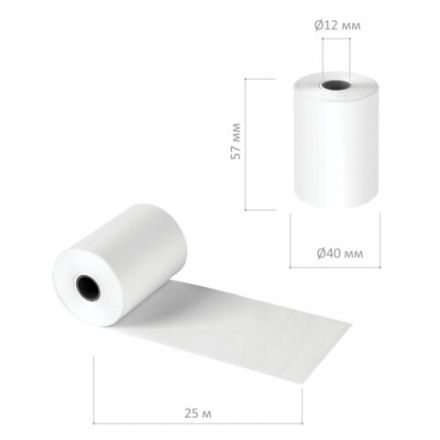 Чековая лента ТЕРМОБУМАГА 57 мм (диаметр 42 мм, длина 25 м, втулка 12 мм), КОМПЛЕКТ 50 шт., BRAUBERG, 115375