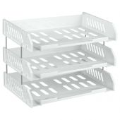 Лоток для бумаг горизонтальный СТАММ "Сити", набор 3шт., на мет. стержнях, широкая загрузка, белый