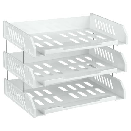 Лоток для бумаг горизонтальный СТАММ "Сити", набор 3шт., на мет. стержнях, широкая загрузка, белый