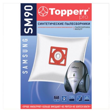 Мешок для пылесоса (пылесборник) синтетический TOPPERR SM 90, SAMSUNG, КОМПЛЕКТ 4 шт., 1407 Мешок для пылесоса (пылесборник) синтетический TOPPERR SM 90, SAMSUNG, КОМПЛЕКТ 4 шт., 1407
