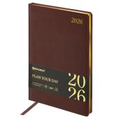 Ежедневник датированный 2026 БОЛЬШОЙ ФОРМАТ 210х297 мм, А4, BRAUBERG "Iguana", под кожу, коричневый, 117244