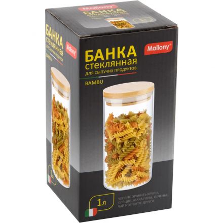 Банка стеклянная для сыпучих продуктов с крышкой BAMBU, 1 л Банка стеклянная для сыпучих продуктов с крышкой BAMBU, 1 л