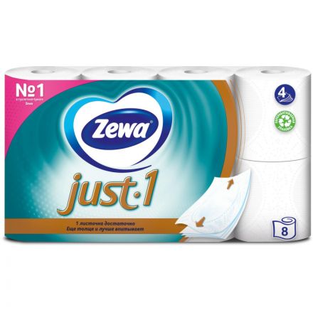 Бумага туалетная Zewa JUST1 4с бел 100%цел втул 12,3м 90л 8рул/уп 144120 Бумага туалетная Zewa JUST1 4с бел 100%цел втул 12,3м 90л 8рул/уп 144120