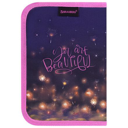 Пенал BRAUBERG, 1 отделение, 2 откидные планки, полиэстер, 21х14 см, "Tiny beauty", 273527 Пенал BRAUBERG, 1 отделение, 2 откидные планки, полиэстер, 21х14 см, "Tiny beauty", 273527