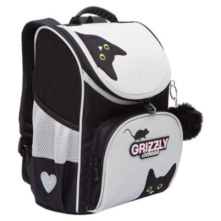 Ранец GRIZZLY анатомическая спинка, с мешком для обуви, для девочек, "BLACKY", серый, 33х25х13 см, RAm-584-1/2 Ранец GRIZZLY анатомическая спинка, с мешком для обуви, для девочек, "BLACKY", серый, 33х25х13 см, RAm-584-1/2