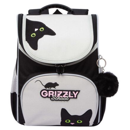 Ранец GRIZZLY анатомическая спинка, с мешком для обуви, для девочек, "BLACKY", серый, 33х25х13 см, RAm-584-1/2 Ранец GRIZZLY анатомическая спинка, с мешком для обуви, для девочек, "BLACKY", серый, 33х25х13 см, RAm-584-1/2