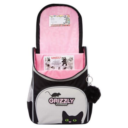 Ранец GRIZZLY анатомическая спинка, с мешком для обуви, для девочек, "BLACKY", серый, 33х25х13 см, RAm-584-1/2 Ранец GRIZZLY анатомическая спинка, с мешком для обуви, для девочек, "BLACKY", серый, 33х25х13 см, RAm-584-1/2