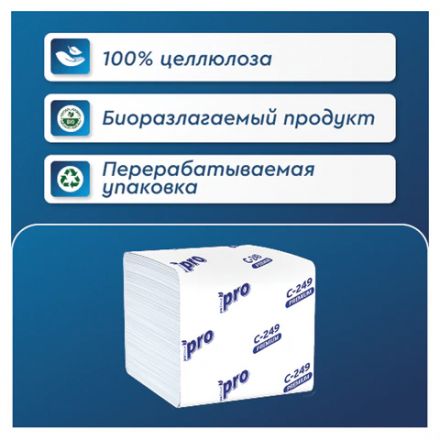 Бумага туалетная листовая 250 шт., PROtissue (T3) PREMIUM, 2-слойная, белая, 22,5х11 см, КОМПЛЕКТ 40 пачек, C249, С249