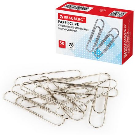 Скрепки большие 78 мм, BRAUBERG, никелированные, гофрированные, 50 шт., в картонной коробке, 270450 Скрепки большие 78 мм, BRAUBERG, никелированные, гофрированные, 50 шт., в картонной коробке, 270450