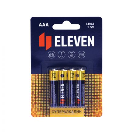 Батарейка Eleven SUPER AAA (LR03) алкалиновая, BC4 Батарейка Eleven SUPER AAA (LR03) алкалиновая, BC4