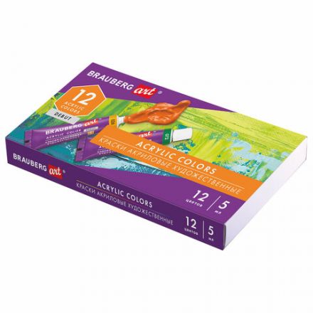 Краски акриловые художественные НАБОР 12 цветов по 5 мл, в тубах, BRAUBERG ART DEBUT, 192385 Краски акриловые художественные НАБОР 12 цветов по 5 мл, в тубах, BRAUBERG ART DEBUT, 192385