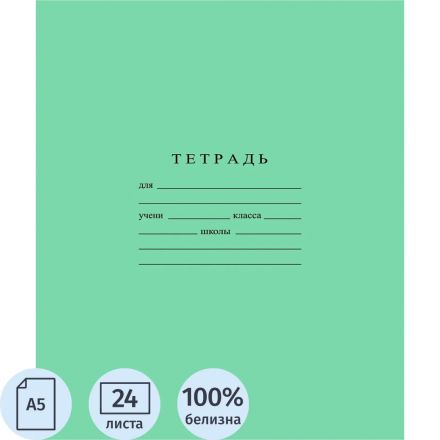 Тетрадь школьная А5 24л ГОЗНАК линейка, 60 г/м2, белизна > 96%, злн, С493/1