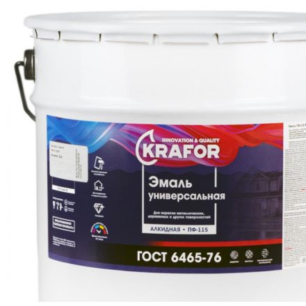 Эмаль ПФ-115 универсальная , алкидная, Krafor, 20 кг, желтая №1 Эмаль ПФ-115 универсальная , алкидная, Krafor, 20 кг, желтая №1