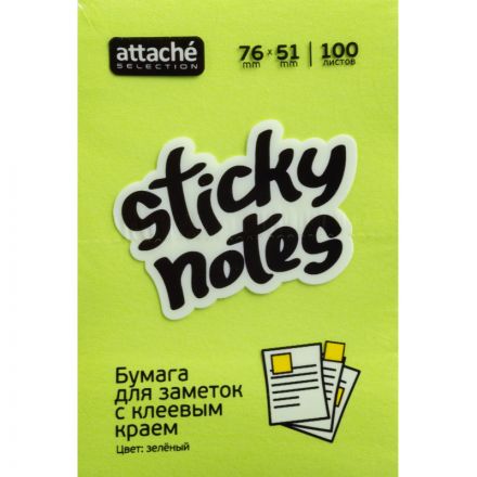 Стикеры Attache Selection 76x51 мм неоновые зеленые (1 блок, 100 листов) Стикеры Attache Selection 76x51 мм неоновые зеленые (1 блок, 100 листов)