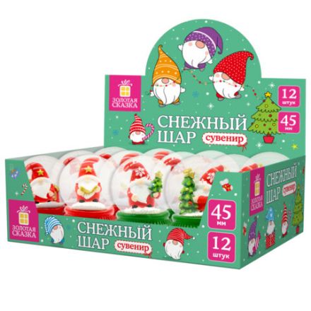 Снежный шар "Гномики" диаметр 45 мм, полистоун/стекло, 4 дизайна ассорти, ЗОЛОТАЯ СКАЗКА, 592597