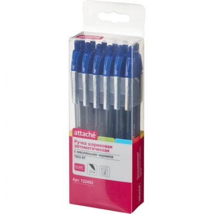 Ручка шариковая одноразовая автоматическая Attache Glide Trio RT синяя (толщина линии 0.5 мм)