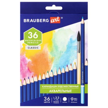 Карандаши художественные цветные акварельные BRAUBERG ART CLASSIC, 36 цветов, грифель 3,3 мм, 181531 Карандаши художественные цветные акварельные BRAUBERG ART CLASSIC, 36 цветов, грифель 3,3 мм, 181531