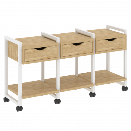 Loft Тумба на колесных опорах наборная. Вариант №4 VR.L-TN-4.K Тиквуд светлый/Белый металл 1440*460*767