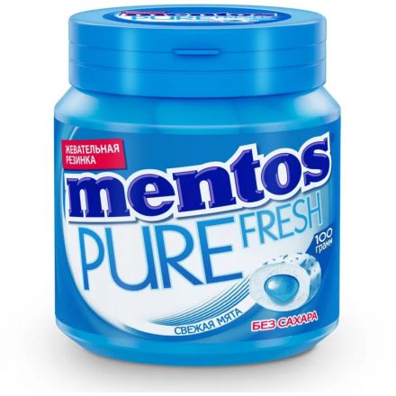 Жевательная резинка Mentos Pure Fresh вкус Свежая мята, банка, 100г Жевательная резинка Mentos Pure Fresh вкус Свежая мята, банка, 100г
