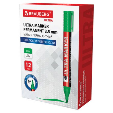 Маркер перманентный ULTRA MARKER, ЗЕЛЕНЫЙ, 3,5 мм, с клипом, BRAUBERG, 152207 Маркер перманентный ULTRA MARKER, ЗЕЛЕНЫЙ, 3,5 мм, с клипом, BRAUBERG, 152207