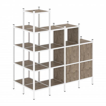 Loft Угловой внешний стеллаж наборный VR.L-58 Тиквуд тёмный/Белый металл 862*1694*1869