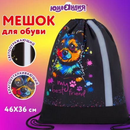 Мешок для обуви ЮНЛАНДИЯ, плотный, светоотражающая полоса, 46х36 см, "True friend", 272410 Мешок для обуви ЮНЛАНДИЯ, плотный, светоотражающая полоса, 46х36 см, "True friend", 272410