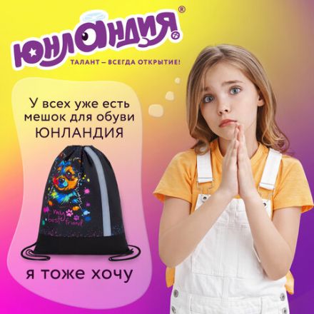 Мешок для обуви ЮНЛАНДИЯ, плотный, светоотражающая полоса, 46х36 см, "True friend", 272410 Мешок для обуви ЮНЛАНДИЯ, плотный, светоотражающая полоса, 46х36 см, "True friend", 272410