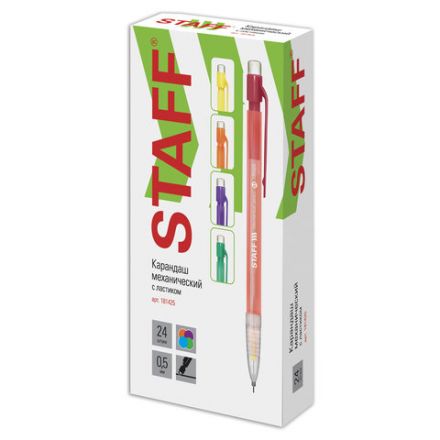 Карандаш механический 0,5 мм, STAFF "College" MP-425, ластик, корпус тонированный ассорти, 181425 Карандаш механический 0,5 мм, STAFF "College" MP-425, ластик, корпус тонированный ассорти, 181425