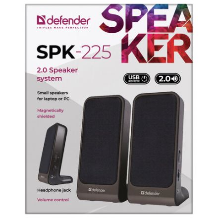 Колонки компьютерные DEFENDER SPK-225, 2.0, 4 Вт, пластик, черные, 65220 Колонки компьютерные DEFENDER SPK-225, 2.0, 4 Вт, пластик, черные, 65220