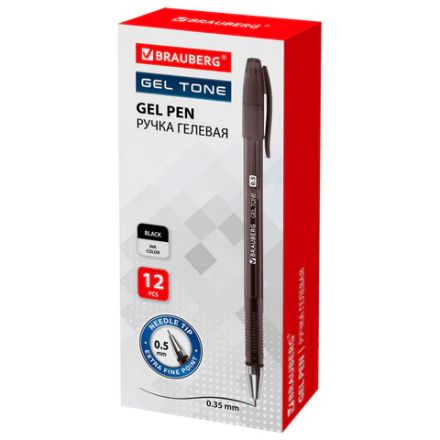 Ручка гелевая BRAUBERG "Gel Tone", ЧЕРНАЯ, корпус тонированный, игольчатый узел 0,5 мм, линия письма 0,35 мм, 141517