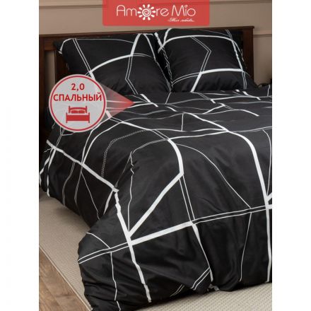 Постельное белье 2сп микрофибра Geo (нав. 70х70 2 шт), черный/белый