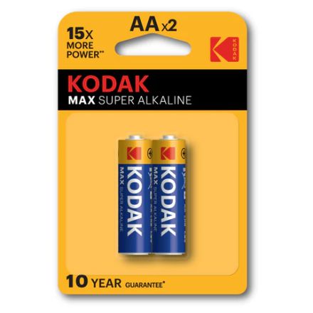 Батарейки алкалиновые "пальчиковые" КОМПЛЕКТ 2 шт., KODAK Max Super Alkaline, АА (LR6, 24А), блистер, Б0005131